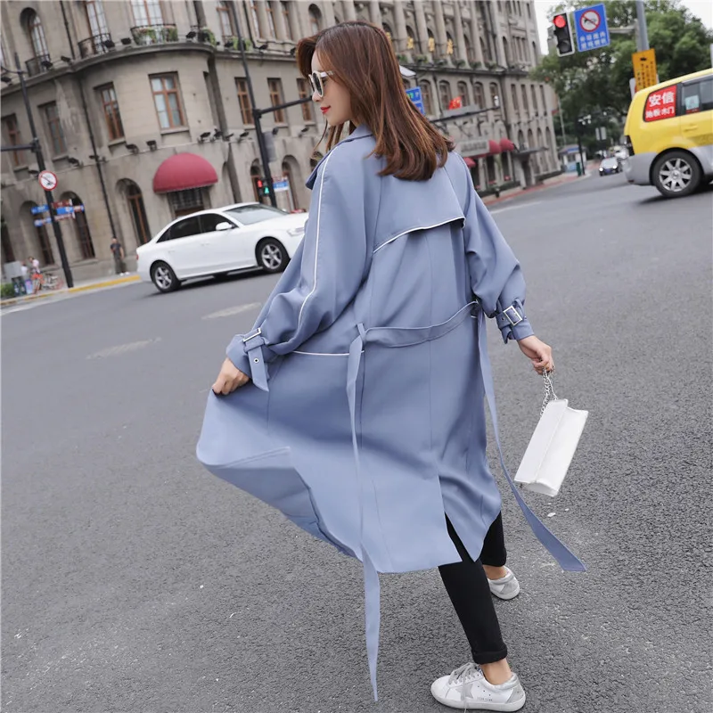 Новинка 2018 Осенний женский плащ цвета хаки Длинная ветровка модный тренд