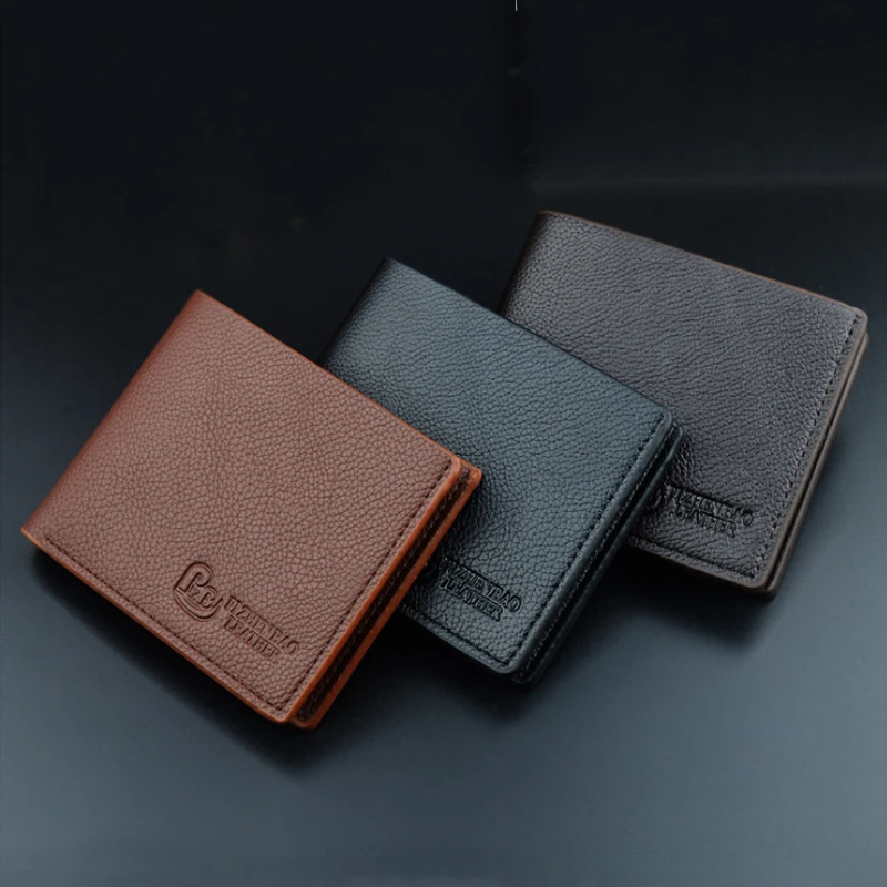 Мужской короткий кошелек Повседневный простой однотонный с зернистой надписью