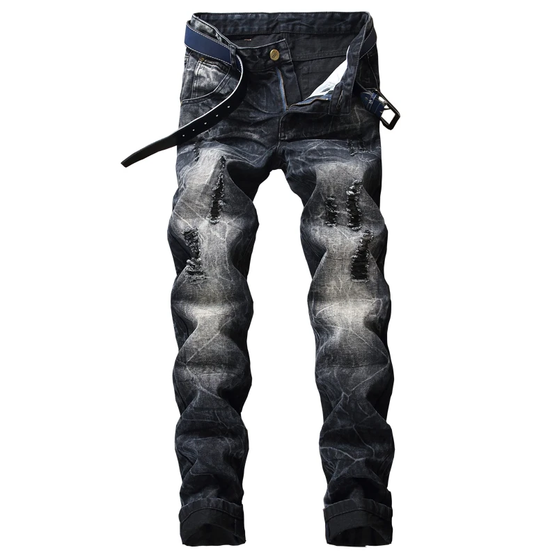 Classic Black Denim Men Jeans Retro Designer Slim Fit Mens Fashion High Street Ripped Hip Hop Biker Homme | Мужская одежда