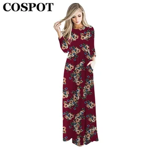 COSPOT Mother Spring  Beach Dress Mom Bohemian Long-sleeved Long Dress Women Floral Party Dress Women Fashion Dresses 2023 40E