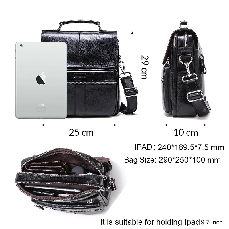 CONTACT'S Высококачественная мужская сумка через плечо от бренда из натуральной