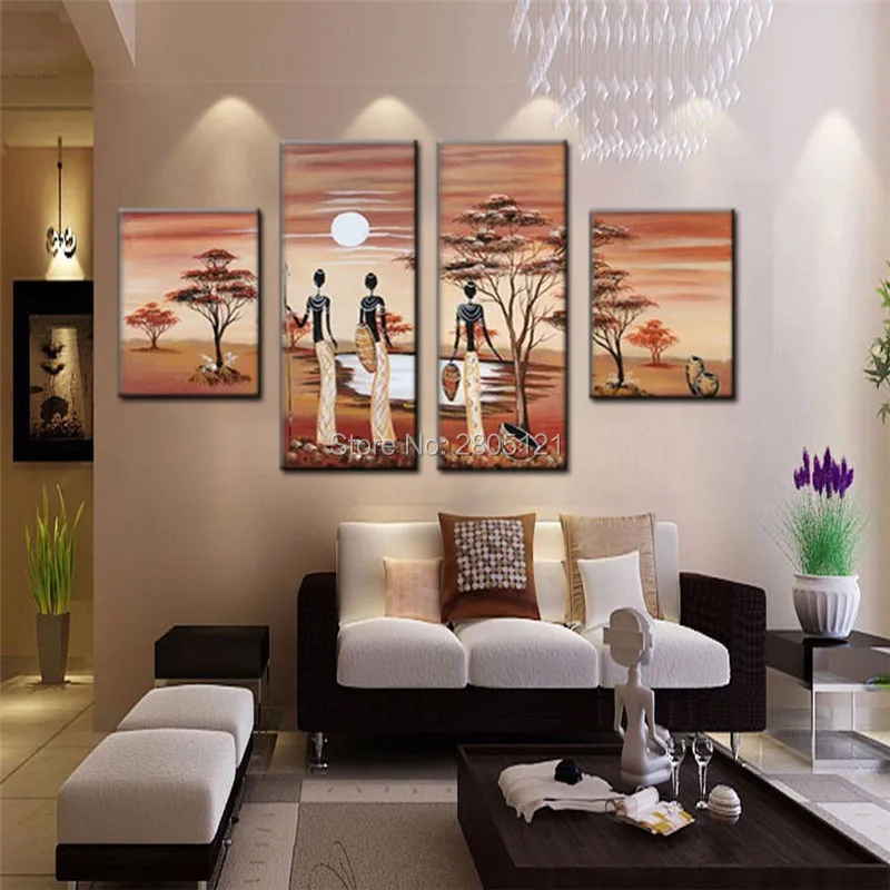 Настенная картина раскрашенная вручную в Африканском племени пейзаж жизни