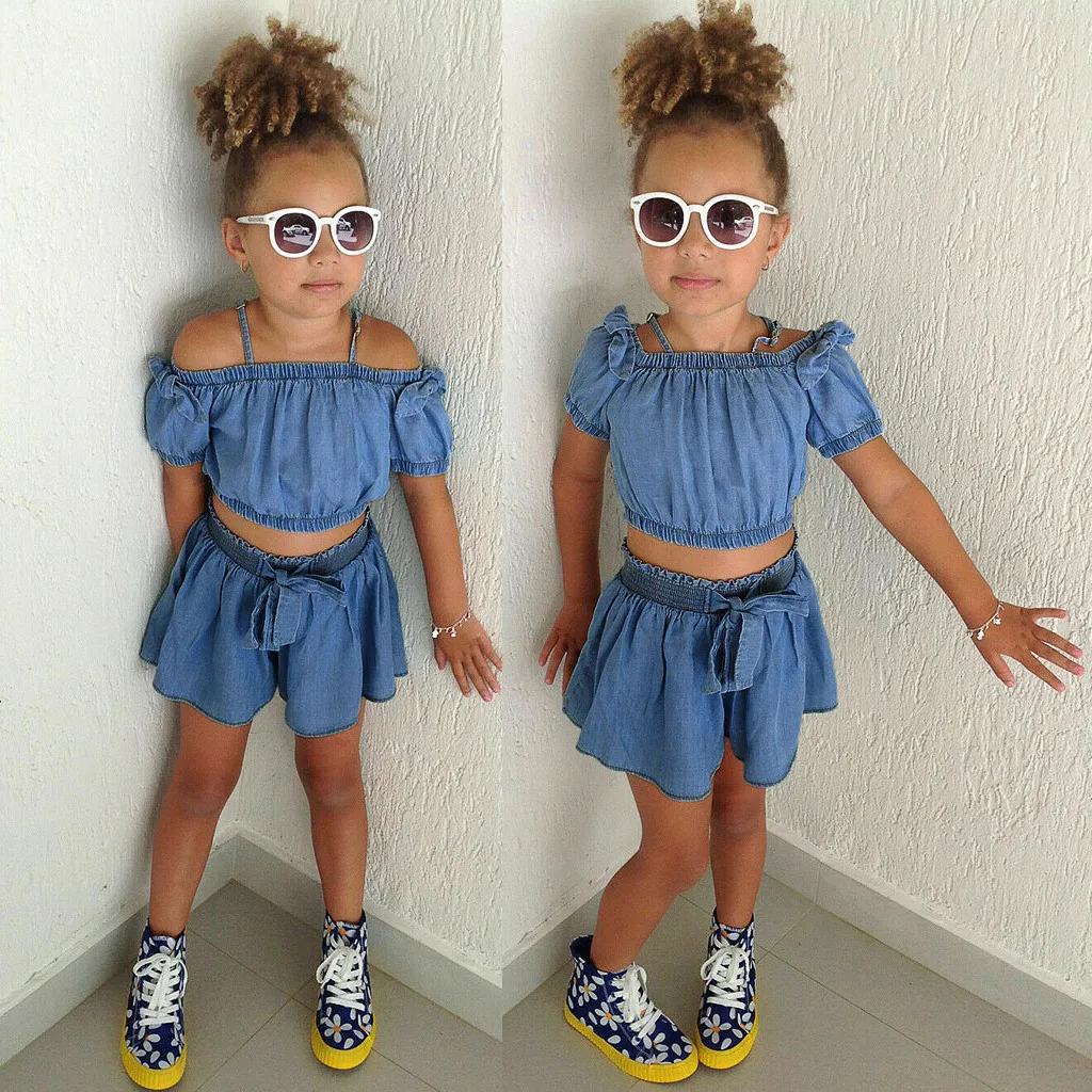 Комплекты для детей Однотонная футболка на бретельках маленьких девочек