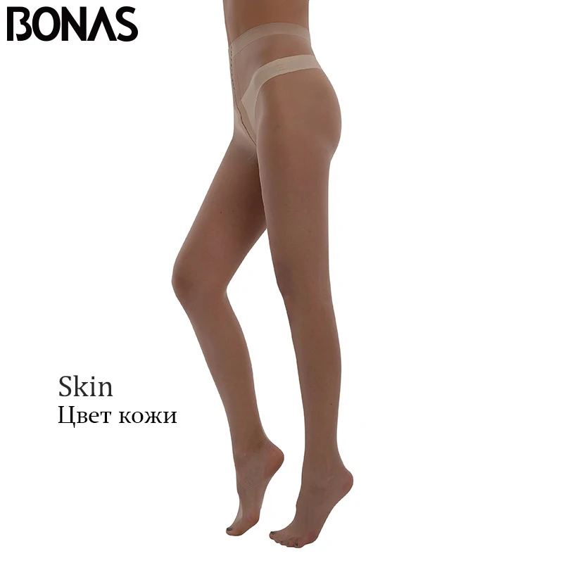 BONAS, женские колготки для защиты от солнца, 20D, сексуальные дышащие колготки, высокая талия, нейлон, колготки для девушек, тянущиеся, стойкие, тонкие чулки - Цвет: Skin