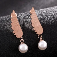 jewelry accessoriesfashion jewelryangel wings pear titanium steel stud earrings female type rose gold earrings wholesale