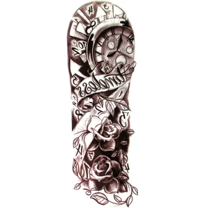 Часы и розы водостойкие временные татуировки наклейки на всю руку и плечи имитация татуировки для мужчин боди-арт тату рукава