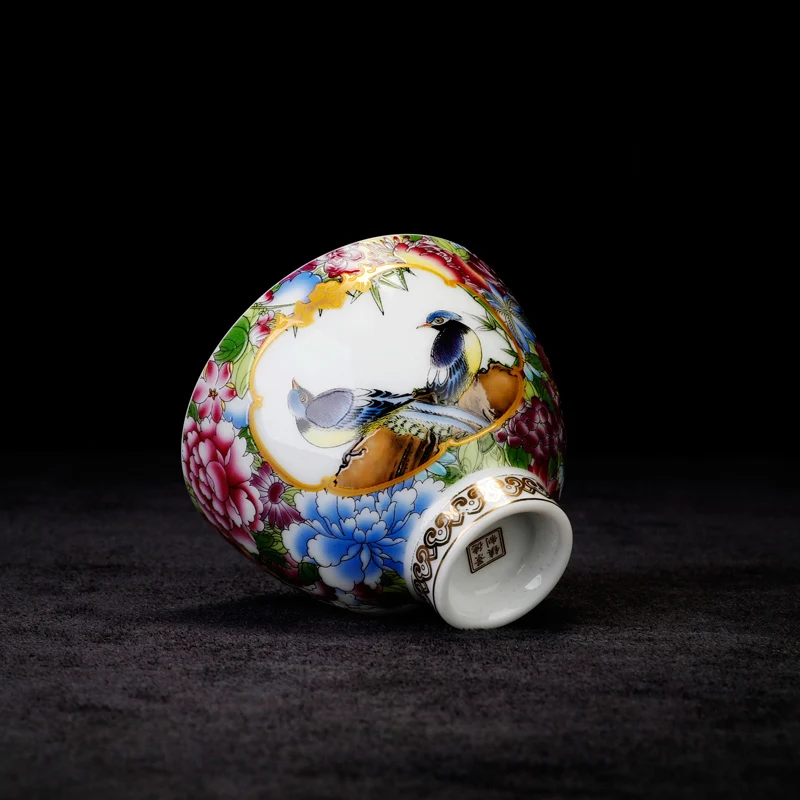 80ml Jingdezhen Porcelain Vintage Color Enamel Flower Birds Teacup Kung Fu Tea Set Master cup Bowl Cup and Saucers Drinkware | Дом и сад