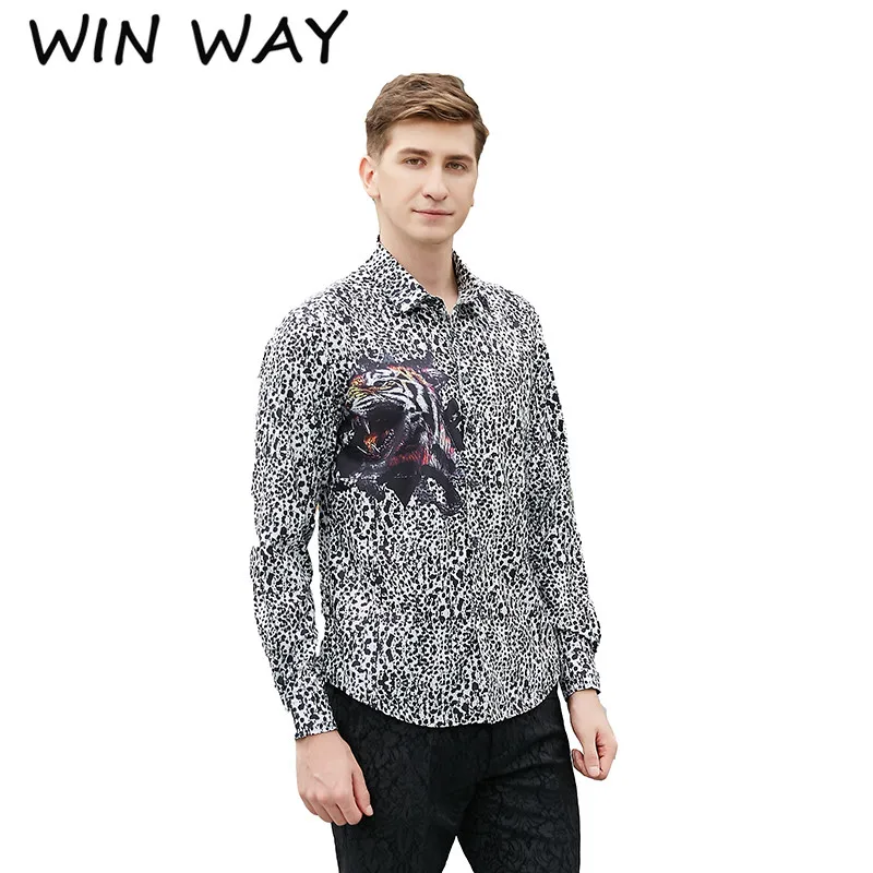 Win Way Tide Мужская рубашка с леопардовым узором дизайнерская мужская одежда принтом