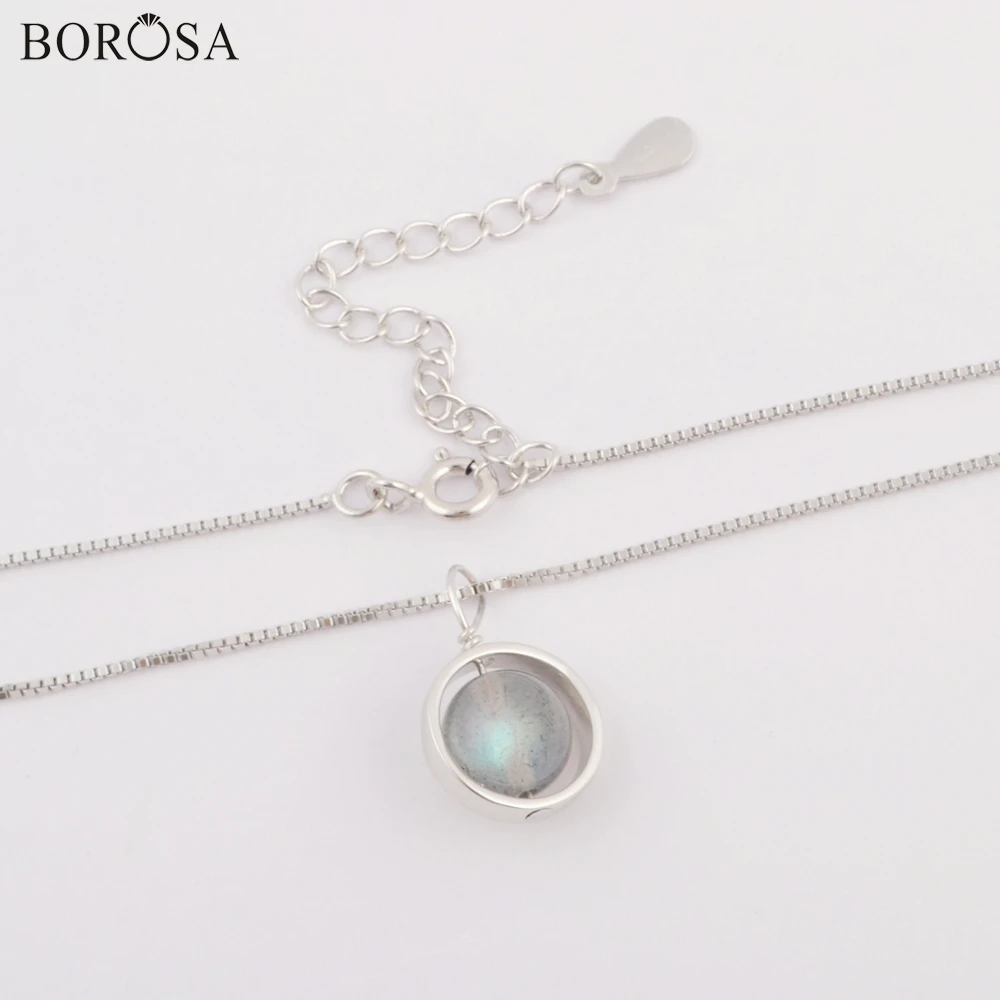 Ожерелье из натурального Лабрадорита круглое 8 мм 19 дюймов чистое серебро 92.5%