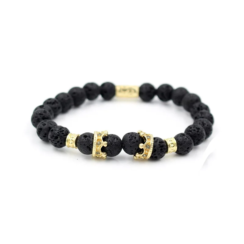 RB2804G Винтажный браслет с шармом с короной Pulseiras Masculinas натуральный мраморный камень шарик эластичный браслет Для Йоги Женский Pulseras мужской браслет - Окраска металла: RB2804G