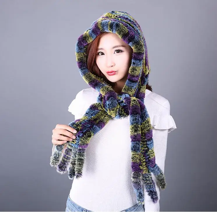 

Rex Rabbit Fur Hat Female Winter Thickening Fur Hat Scarf One Female Winter Hat New Warm Korean Version Of Wild