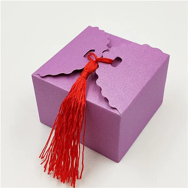 purple 12 шт маленькая прямоугольная Бумага конфеты Коробки+ Красный кисточкой, детская игрушка в ванную Подарочная коробка на день рождения сувенир для свадебной вечеринки Box 6,5x6,5x4,5 см - Цвет: purple