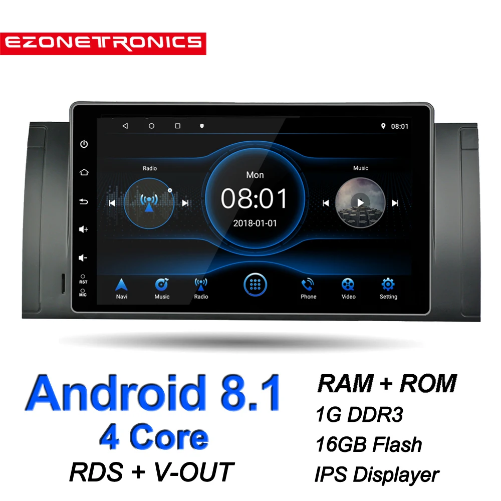 

Auto Android 8.1 For BMW X5 E39 E53 M5 Car Multimedia Radio Stereo Quad Core 9inch IPS Touch Screen GPS WiFi Bluetooth DVR RDS