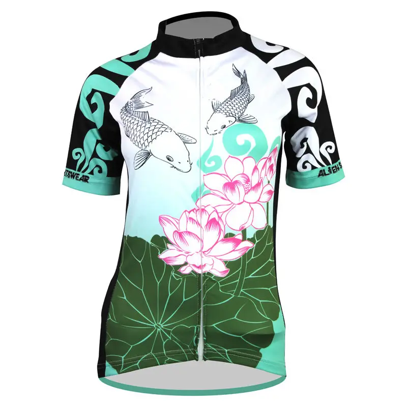 AlienSportsWear женская футболка с коротким рукавом рисунком карпа и лотоса для езды на