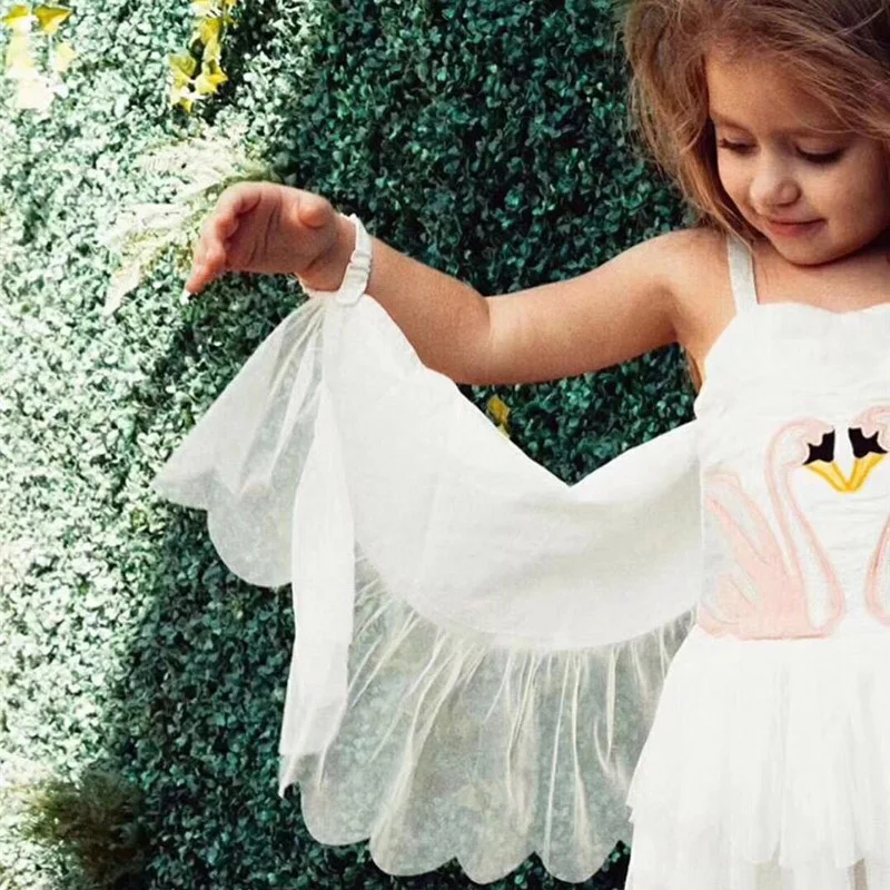 Girls Dress with wings Princess Swan Flamingo Cosplay Costume With Wings Cotton 4 Layers Kids Birthday Party Halloween Fan | Тематическая