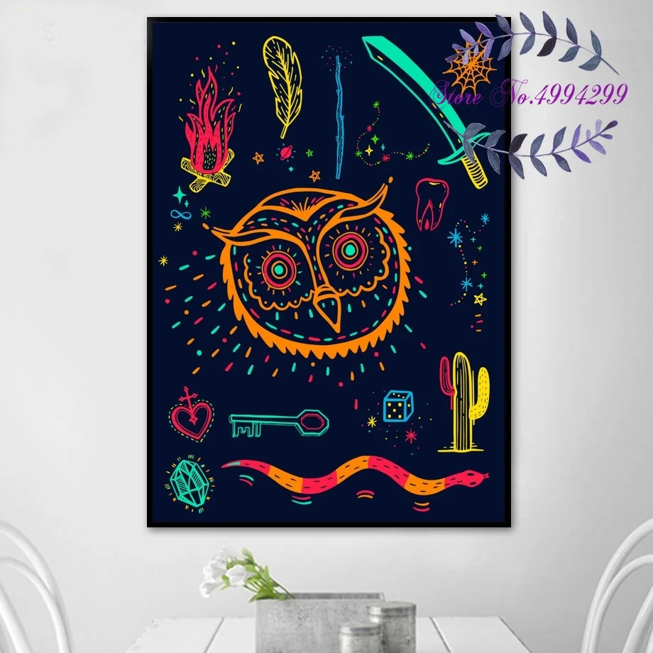 Boho Fantasy Abstract Eye Butterfly Cat Owl Fox Poster Canvas Art Print Home Room Decor | Дом и сад