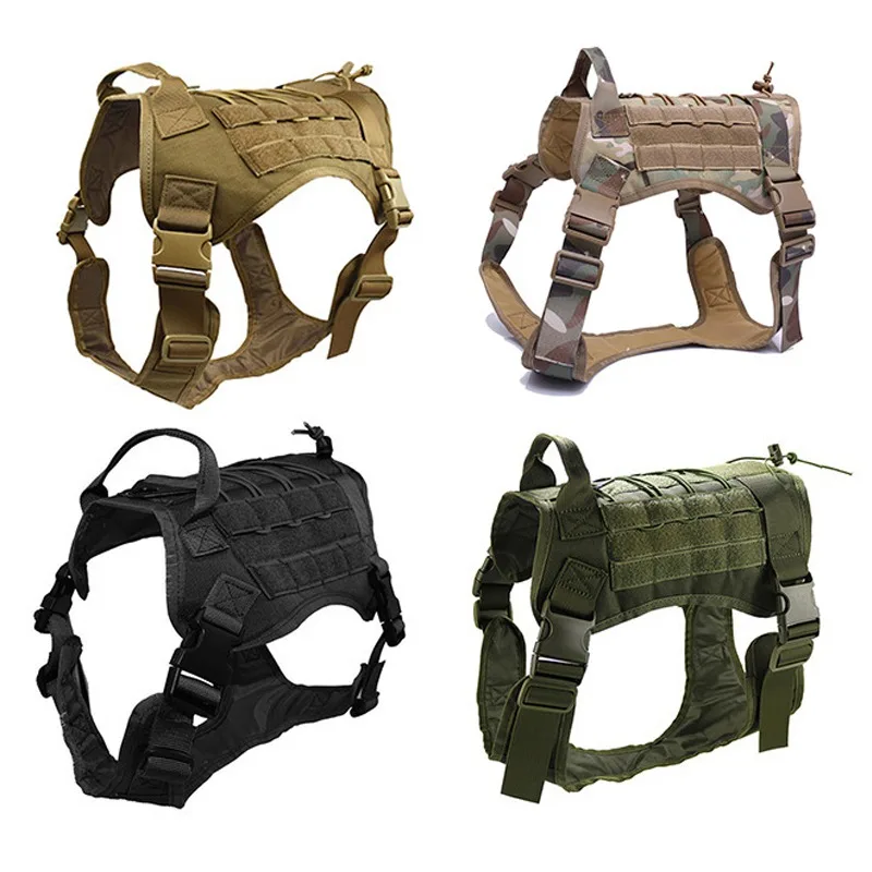 CP Tactical Dog Hunting Harness Vest Molle System Water Resistant Vest Harness Service Comfortable Dog Training Harness with Handle - Color: CP