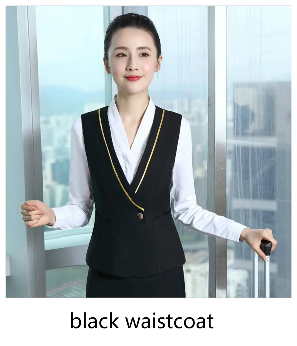 Black Vest Женский деловой жилет для работы, офисное Женское пальто без рукавов, v-образный вырез, официантка, жилет, костюм, верхняя одежда, каюта - Цвет: Black Vest
