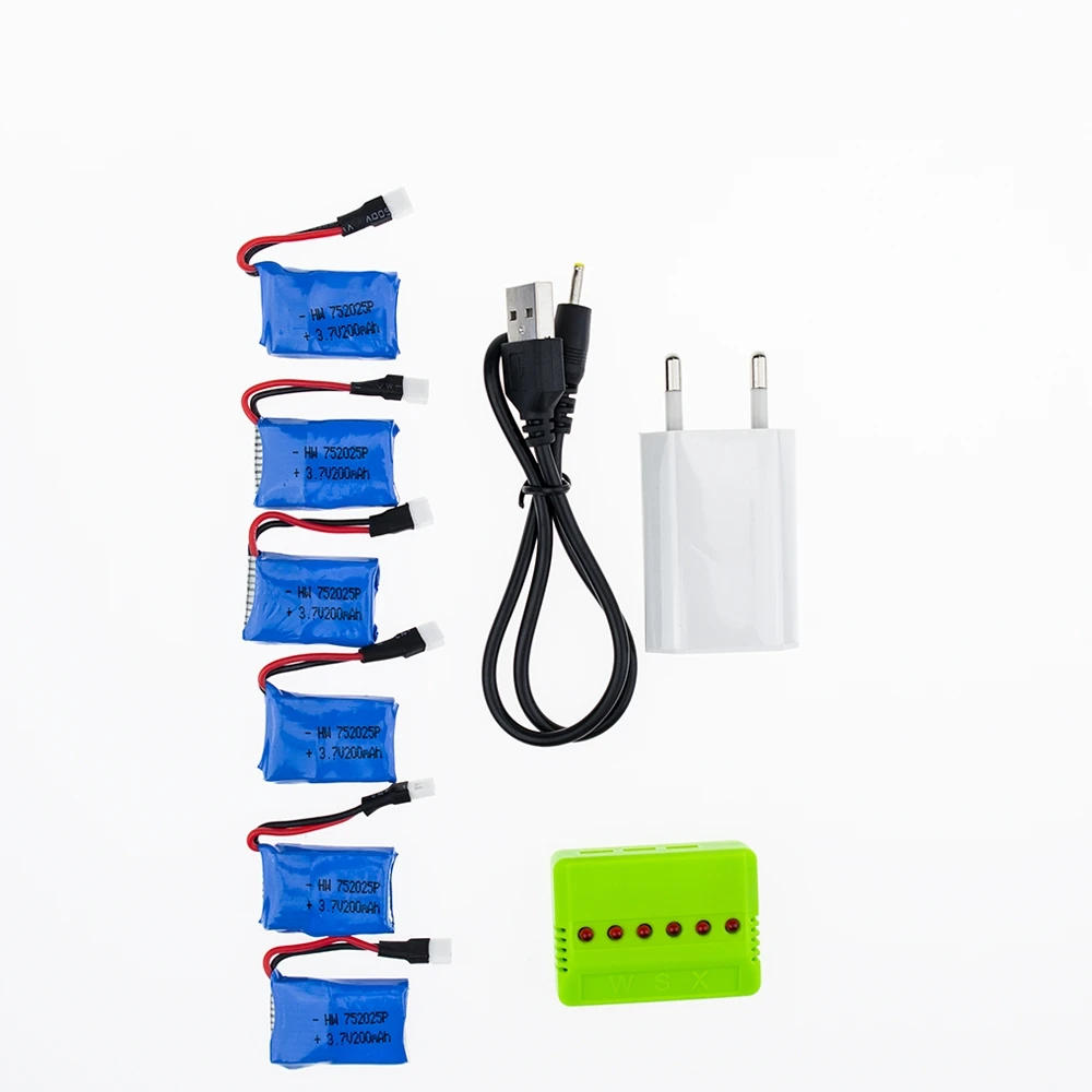 6 шт./лот 3 7 в 200 мАч батарея с USB быстрая зарядка SYMA X11 x4 x13 Квадрокоптер Дрон rc части