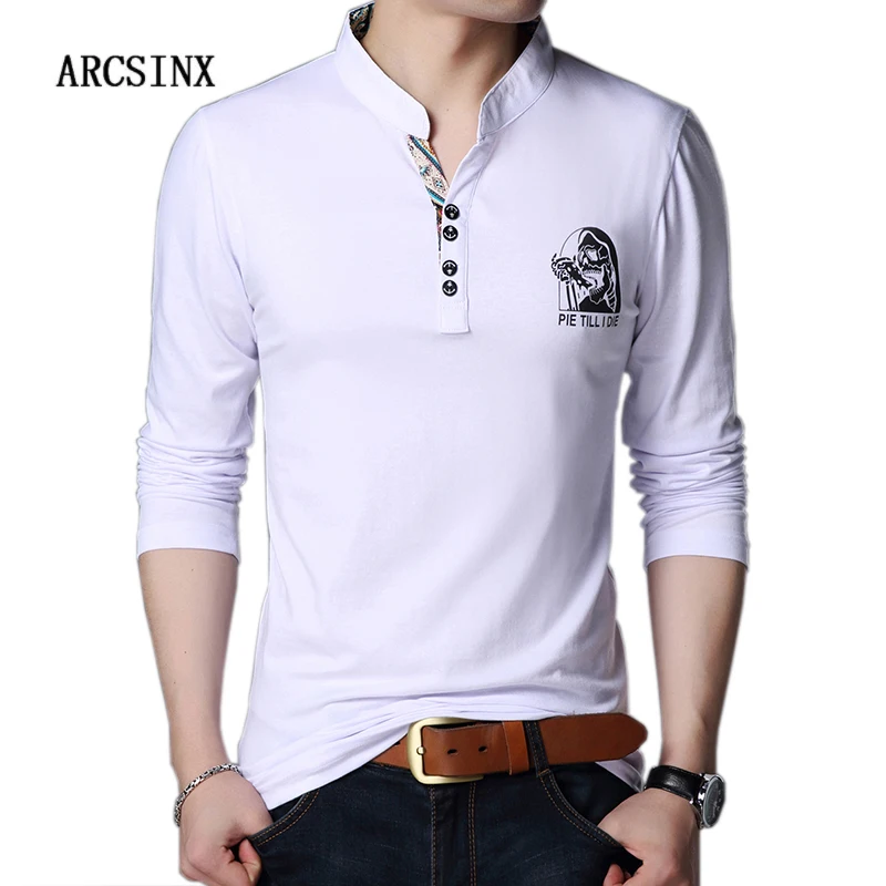 Мужская хлопковая рубашка поло ARCSINX белая Повседневная с длинным рукавом и V