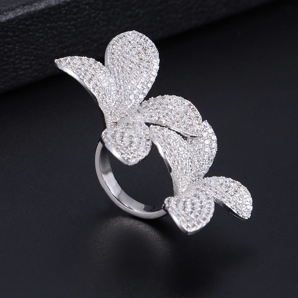 

Luxury Plant Flower Shape Adjustable Rings Full Cubic Zirconia Engagement Naija Bridal Finger Rings Jewelry Addiction For Women
