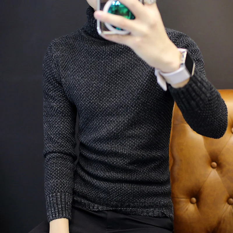 Мужской пуловер 2017 брендовый Повседневный однотонный вязаный простой свитер