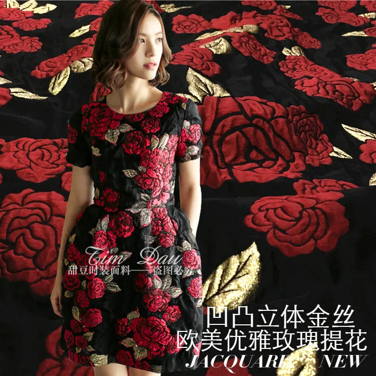 

Europe and the United States concave and convex stereoscopic gold rose jacquard brocade fabrics for fashion dress/100cm*145cm