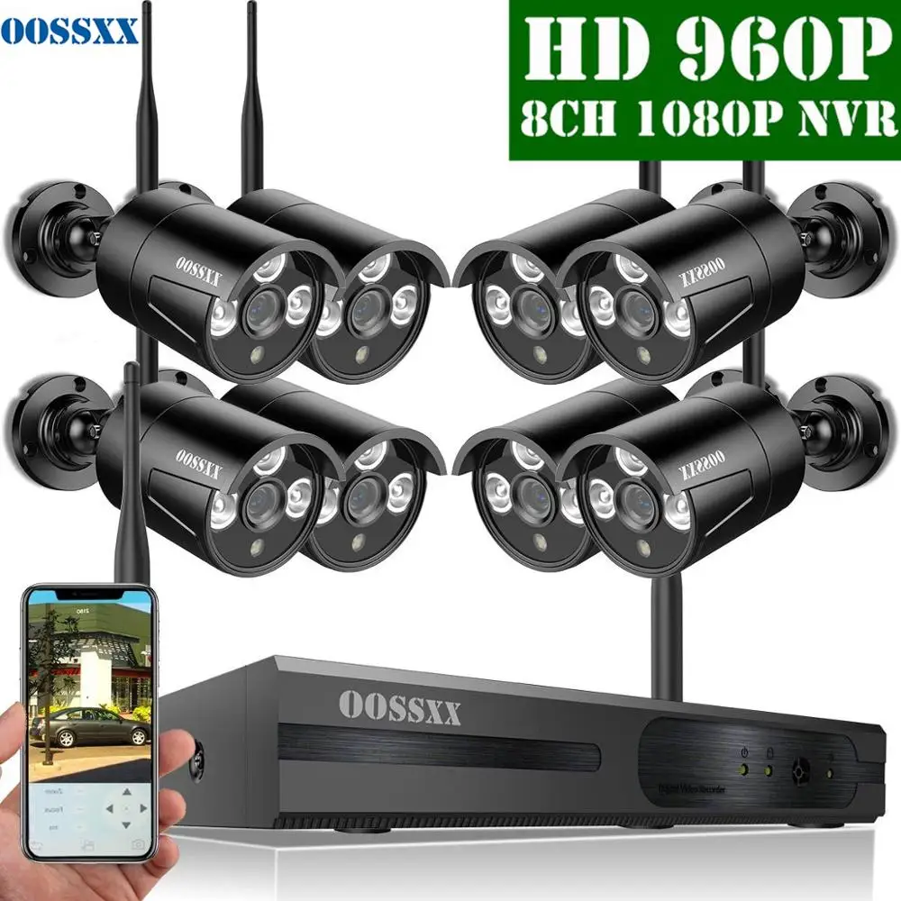 OOSSXX 8CH Беспроводной NVR комплект камер видеонаблюдения 8 шт. 960P 1.3MP Крытый Открытый