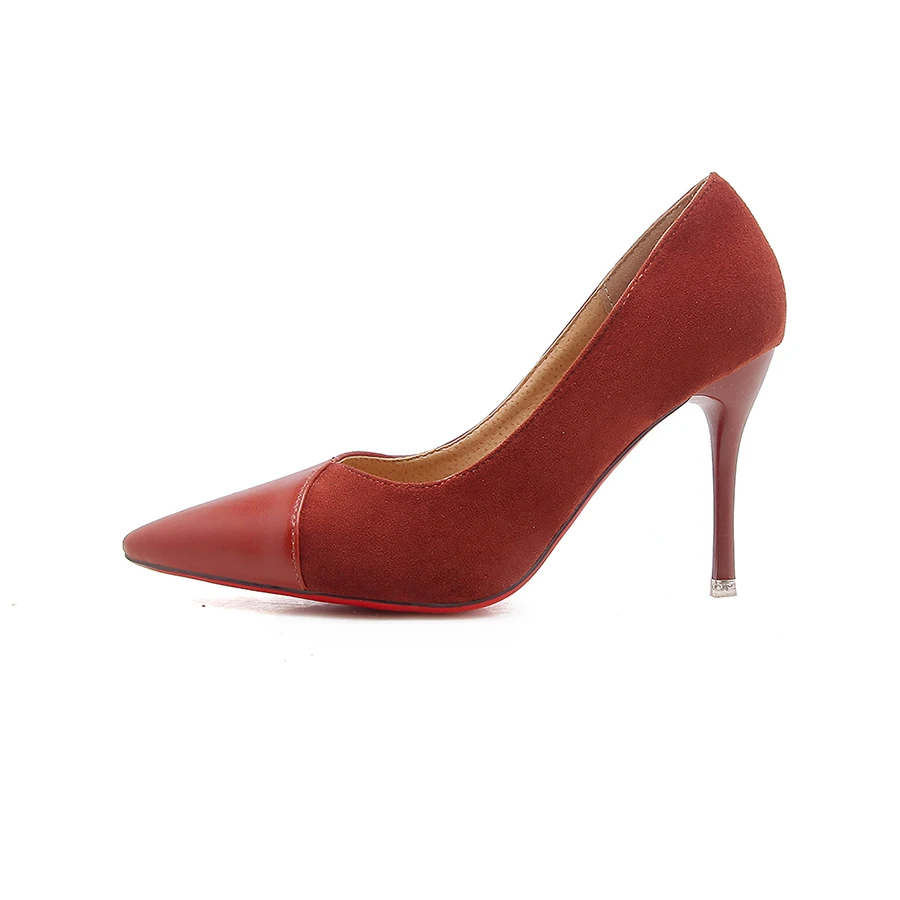 HQFZO мода шпильках каблуки 9 см из флока и PU Slip On мелкой свадебные женские туфли