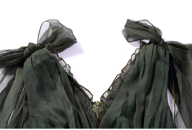 Лето 2017 г. женские Высокое качество темно зеленый Роскошные платья дамы оборками