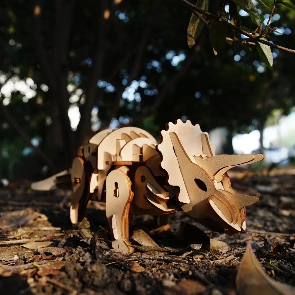 Robotime Sounds-модель трицератопса динозавра с дистанционным управлением 3D деревянная