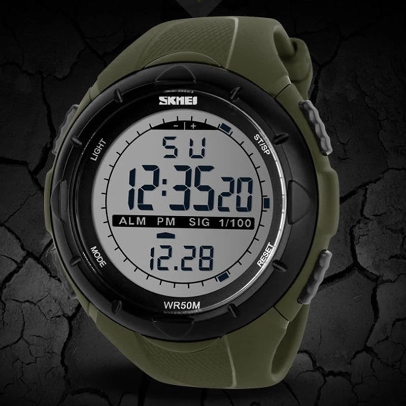 SKMEI бренд мужские s светодиодный цифровые военные часы спортивные 5ATM плавание