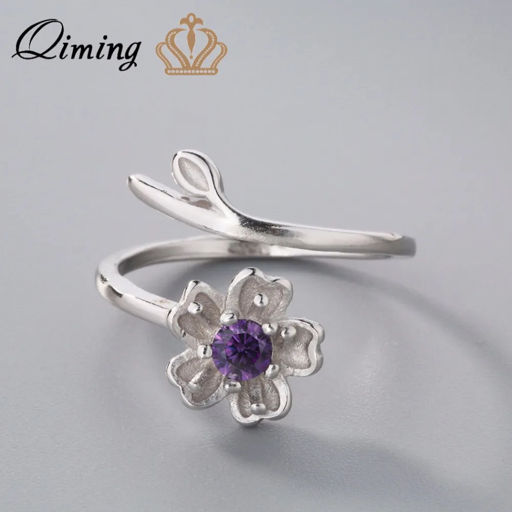 QIMING 2018 красивые элегантные ювелирные изделия фиолетовые кольца с цветами для