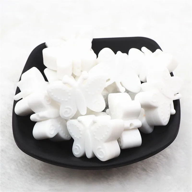 Chenkai 50 шт. без БФА, силиконовый Бабочка игрушка бусины DIY детские животные Прорезыватель для зубов Монтессори сенсорные украшения для изготовления ювелирных изделий игрушечный бисер - Цвет: White