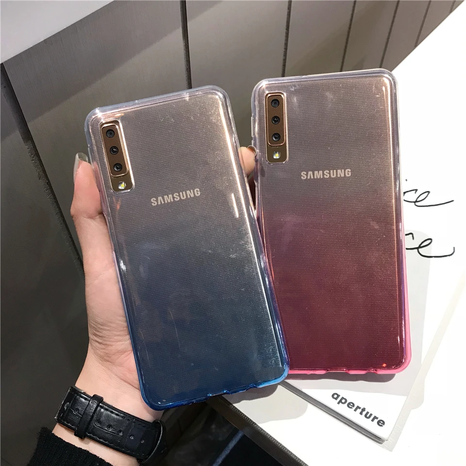 Градиентный Силиконовый ТПУ чехол для Samsung Galaxy A7 2018 цветной мягкий полный