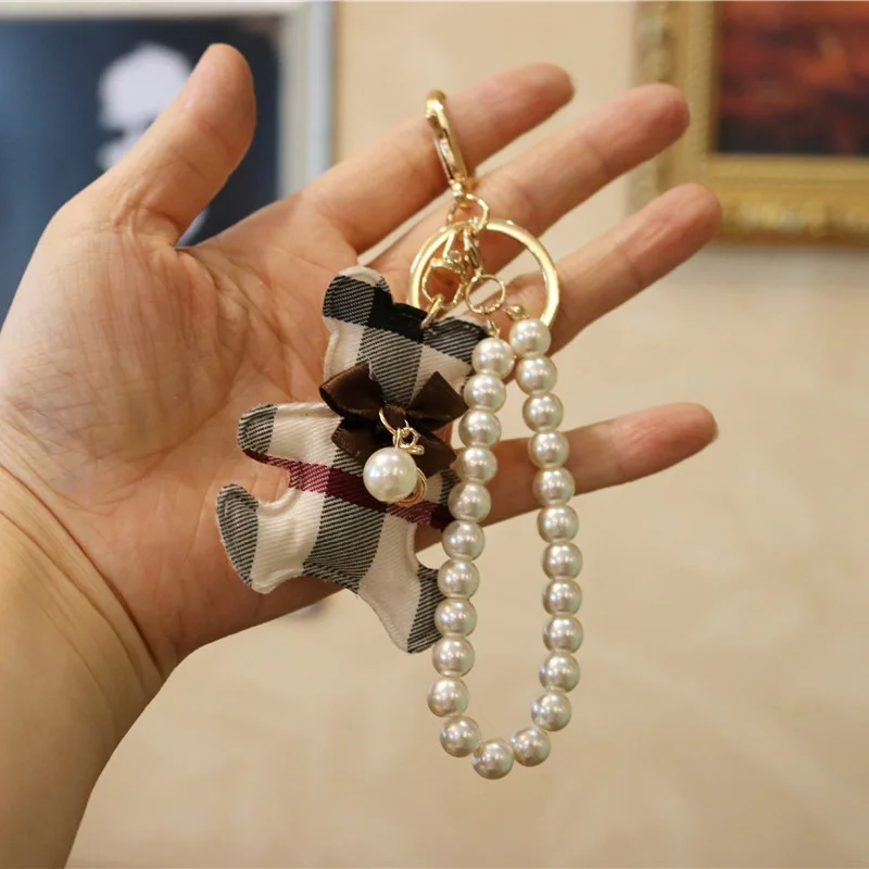 Ручная работа плед медведь ключ Любовь Имитация жемчужная сумка ювелирные изделия брелок Женская сумка Шарм llaveros помпон