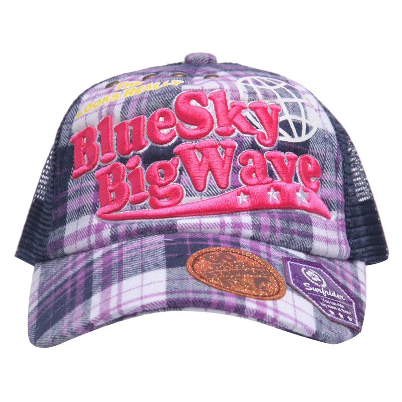 2016 девушки голубое небо с острой большой волной плотная проверки сеточная шапка