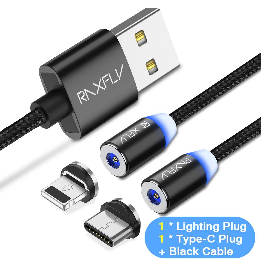 Lighting Type C Магнитный кабель RAXFLY 2 в 1 для One Plus 6 5 t, магнитное зарядное устройство для быстрой зарядки, кабель Micro USB C Lightning-USB для iPhone X XS - Цвет: Lighting Type C