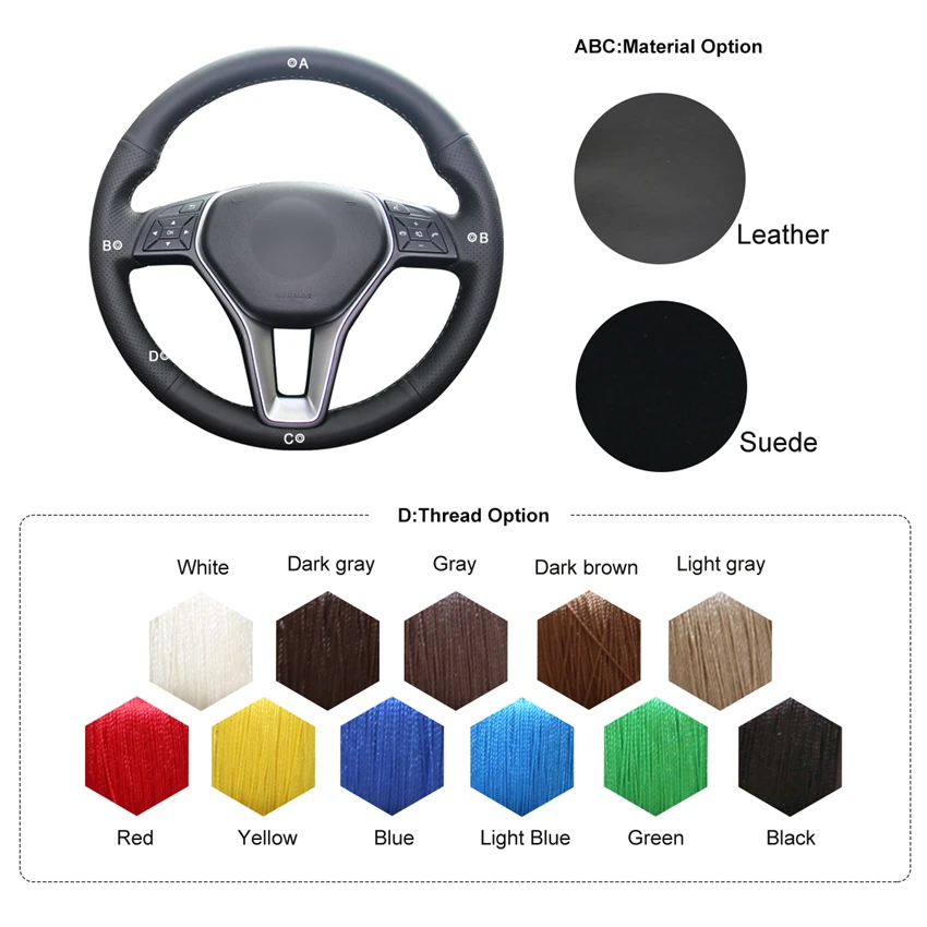 MEWANT Black Genuine Leather Car Steering Wheel Cover for Mercedes Benz A-Class 2013-2015 B-Class 2011-2014 CLA-Class 2013 2014 |
