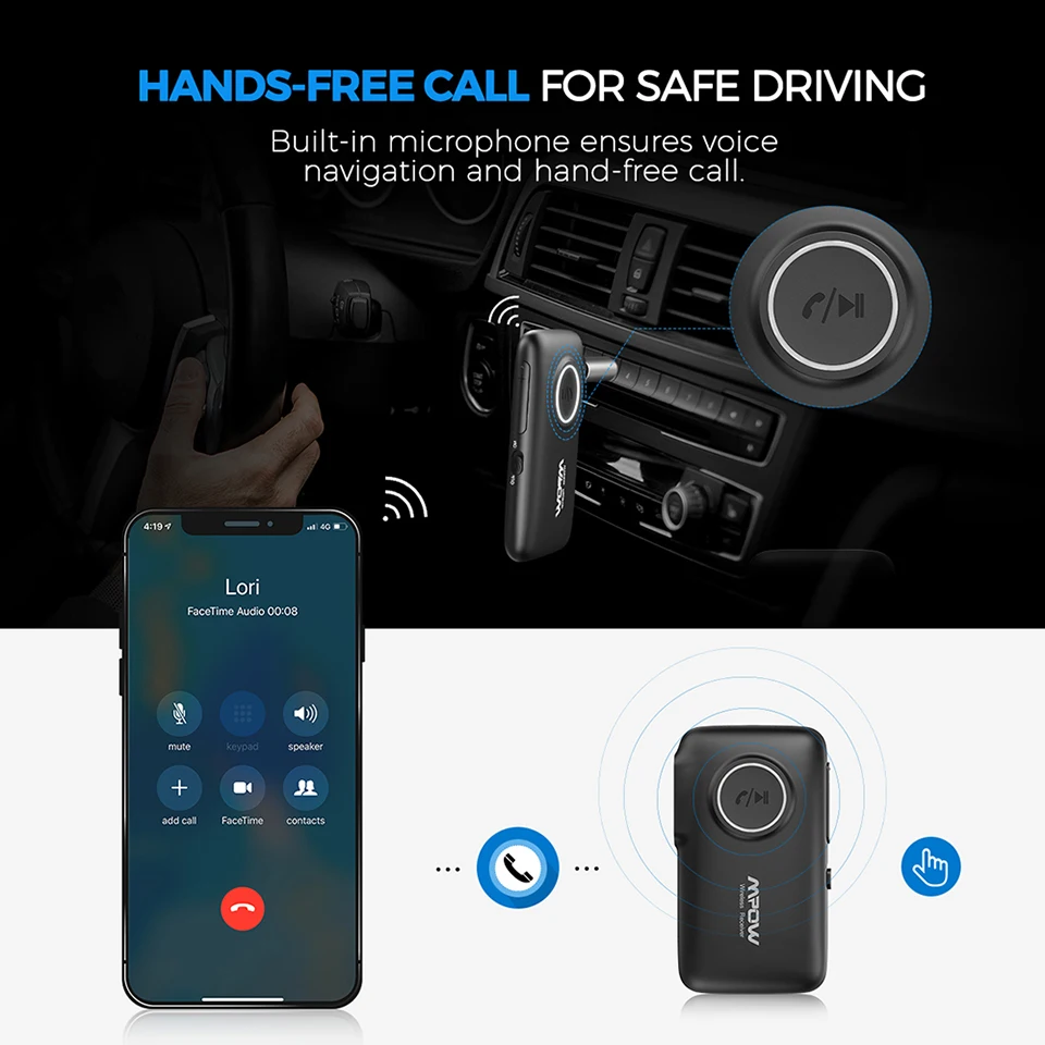 Mpow BH298 Bluetooth 5.0 Приемник 3.5 мм AAC Адаптер Bluetooth С 15H Playtime Для ТВ Наушников Динамик Игры Аудио AUX Автомобиль