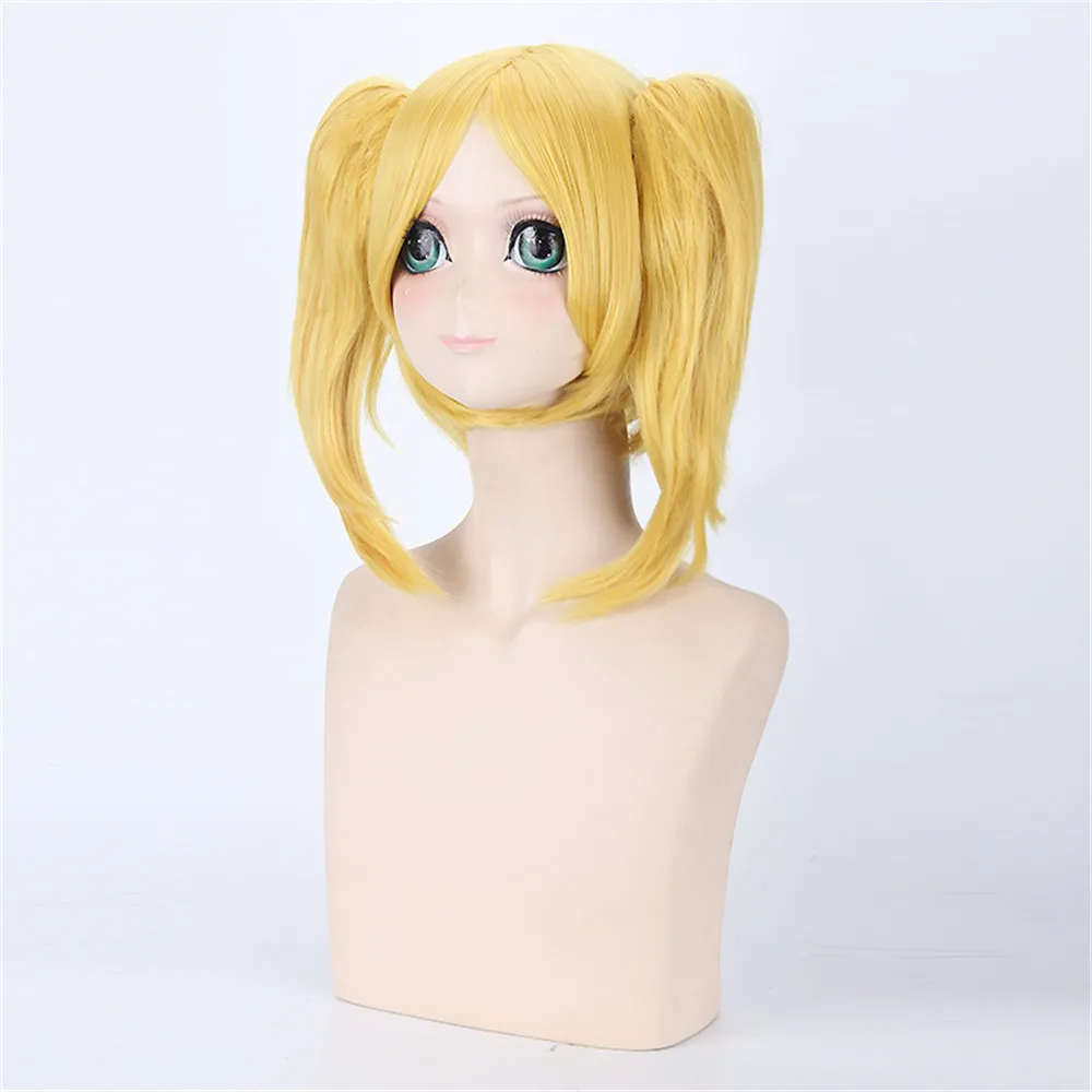 Vocaloid Kagamine Rin / Len родная желтая Золотая синтетическая волоса парик с чипом хвост