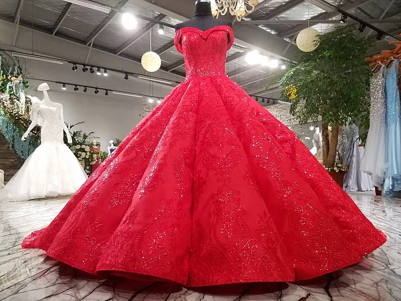 HSDYQ HOME luxury Red Ball Gown Wedding dresses Floor-Length Vestidos De Novia Amazing wedding gown
