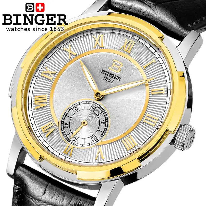 

Switzerland watches men luxury brand BINGER glow Mechanical Wristwatches leather strap Water Resistant men's watch B-5037-5