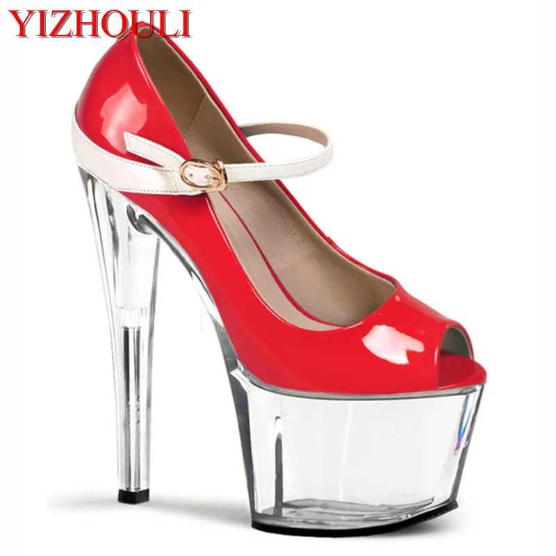 Candy-colored fish mouth crystal merchandises with 17cm high heels and a colorimetric hate - day high - size club Dance Shoes