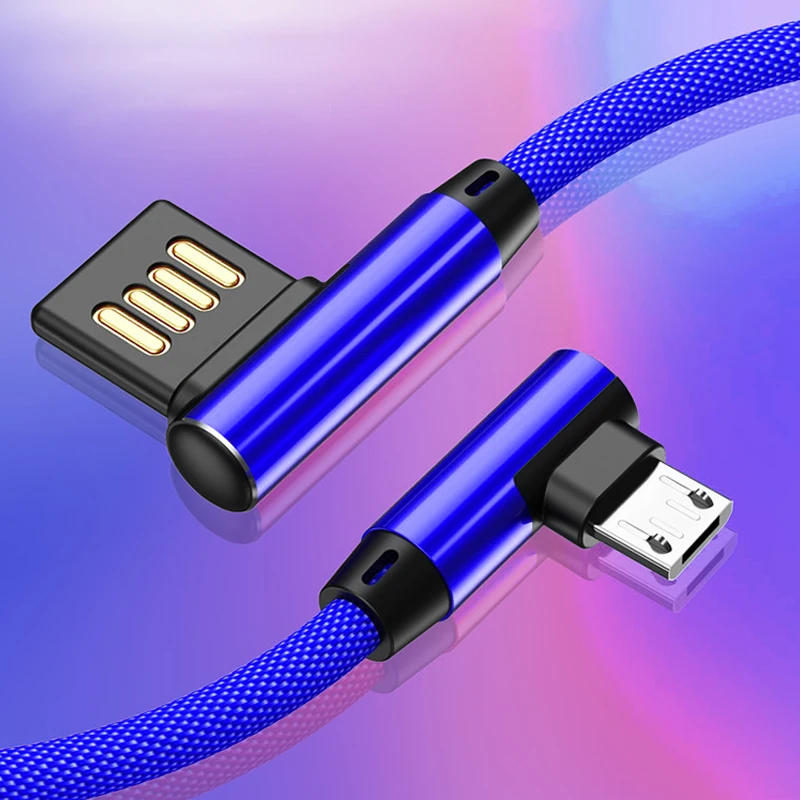 Micro USB кабель 2A быстрое зарядное устройство USB шнур 90 градусов локоть нейлон плетеный кабель для передачи данных для samsung Xiaomi huawei Honor Android телефон - Цвет: Синий