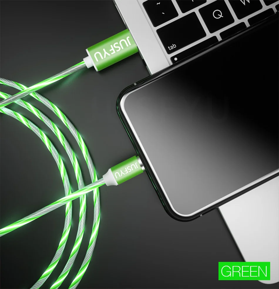 Магнитный usb-кабель со светящимся потоком для iPhone XS MAX XR 7 8, зарядное устройство Micro type C для быстрой зарядки, Магнитный зарядный USB-C type-C