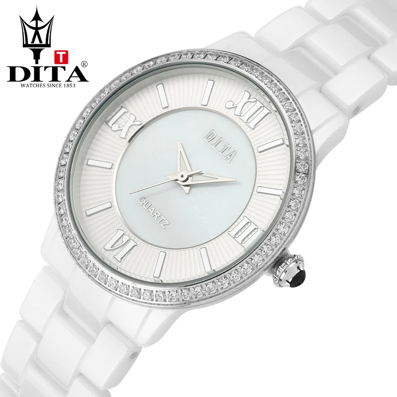 Dita Керамика леди часы модные Роскошные наручные Для женщин Аналоговые кварцевые
