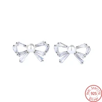fashion 100 925 sterling silver bowknot earrings for women silver 925 jewelry stud earrings crystal earing for female girls