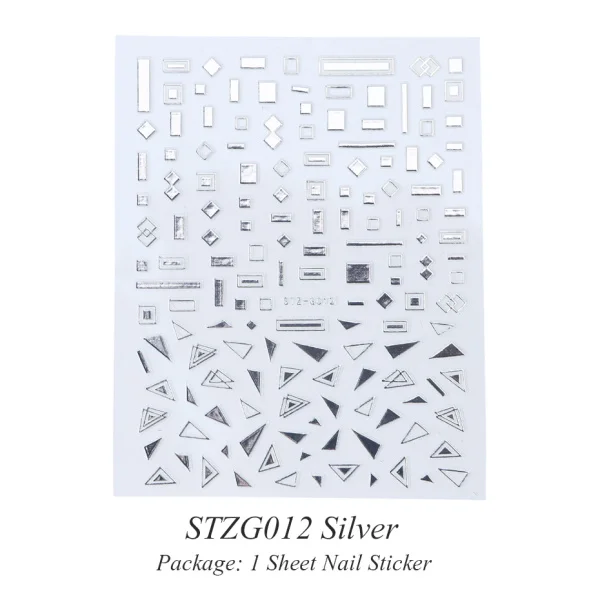 STZG012 Silver 3D серебристо-Золотая наклейка для дизайна ногтей, полоска с геометрическим рисунком, металлический конус, сделай сам, клеящиеся палочки для ногтей, маникюрные наконечники, STZG001-013 - Цвет: STZG012 Silver