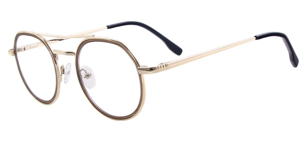 Men Women Round Vintage Eyeglasses Metal Full Rim Double Bridge Spectacles with Spring Hinge For Prescription Lenses